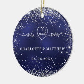Navy blue Silver Glitter sparkles recent weds Keramisch Ornament (Links)