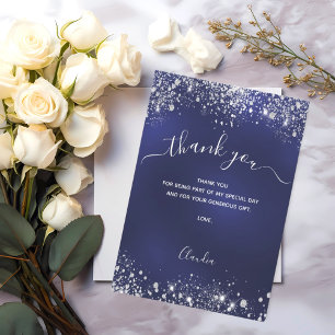 Navy blue Silver Glitter sparkles script Bedankkaart