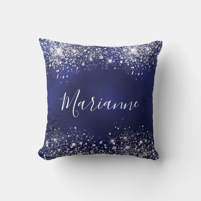 Navy blue Silver Glitter-stofnaamscript Kussen (Voorkant)