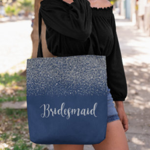 Navy Blue Silver Glitter Weddenschap Bridesmaid Draagtas