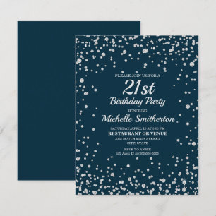 Navy Blue Silver Glitter Women 21st Birthday Kaart