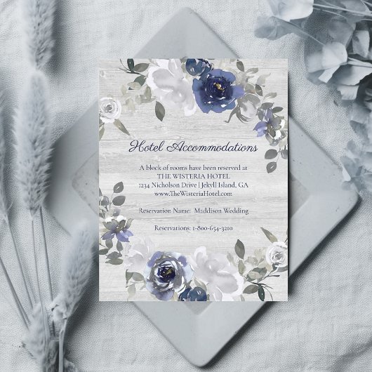 Navy Blue Silver Grey Floral Hotel Accommodaties Informatiekaartje