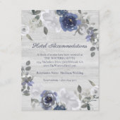 Navy Blue Silver Grey Floral Hotel Accommodaties Informatiekaartje (Voorkant)