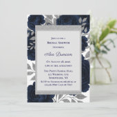 Navy Blue & Silver Leaves Bridal Shower Kaart (Staand voorkant)