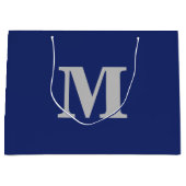 Navy Blue & Silver Modern Letter Monogram Groot Cadeauzakje (Voorkant)