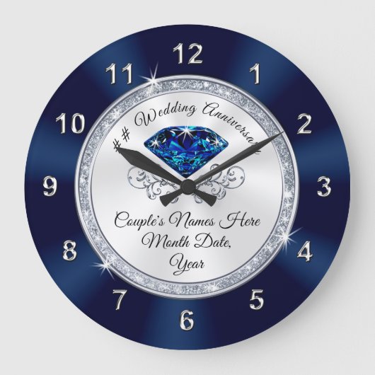 Navy Blue, Silver Personalized Jubileum Clock Grote Klok (Voorkant)