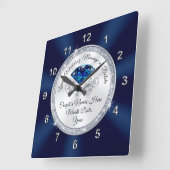 Navy Blue, Silver Personalized Wedding Clock Vierkante Klok (Hoek)