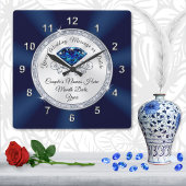 Navy Blue, Silver Personalized Wedding Clock Vierkante Klok
