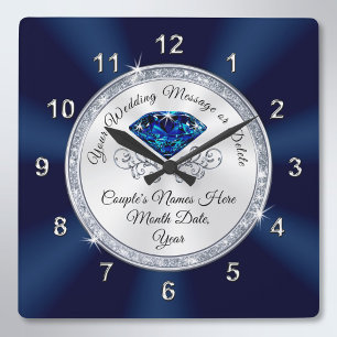 Navy Blue, Silver Personalized Wedding Clock Vierkante Klok