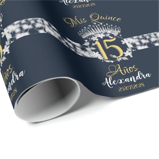Navy Blue Silver Quinceanera  Boho Spaans Cadeaupapier (Rol Hoek)
