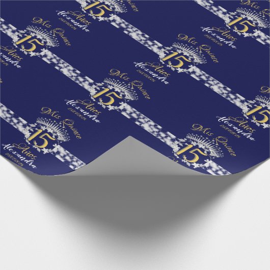 Navy Blue Silver Quinceanera  Boho Spaans Cadeaupapier (Hoek)