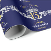 Navy Blue Silver Quinceanera Boho Spaans Cadeaupapier (Rol Hoek)