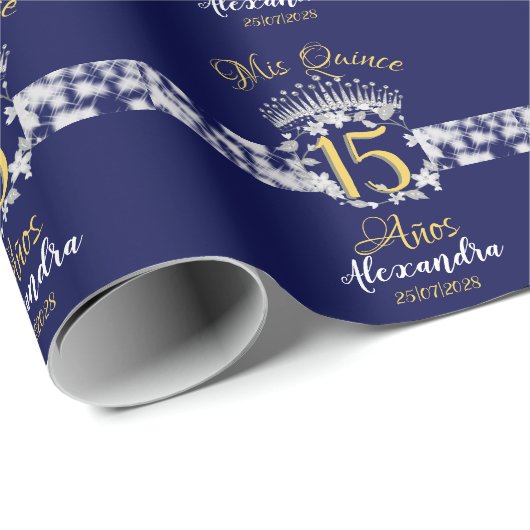 Navy Blue Silver Quinceanera Boho Spaans Cadeaupapier (Rol Hoek)