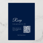 Navy Blue Silver Rozen Quinceanera RSVP QR-code Folie Uitnodiging (Achterkant)