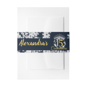 Navy Blue Silver Rozen Vlinders Quinceanera Uitnodigingen Wikkel