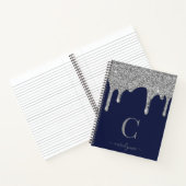 Navy Blue Silver Sparkle Glitter Driemonogram Notitieboek (Binnen)
