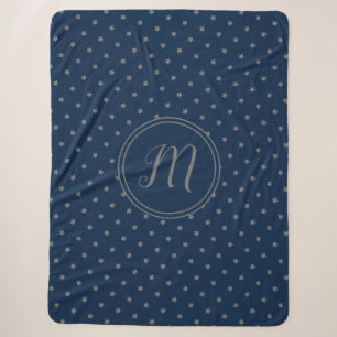 Navy Blue Silver Stars Patroon Elegant Monogrammed Sherpa Deken