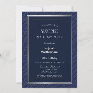 Navy Blue Silver Surprise 50e verjaardag Kaart