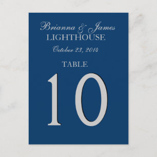 Navy Blue & Silver Trouwtafel Nummer Kaart