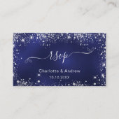 Navy blue Silver trouwwebsite RSVP QR-code Informatiekaartje (Voorkant)