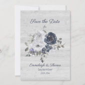 Navy Blue Silver Waterverf Floral Save the Date (Voorkant)