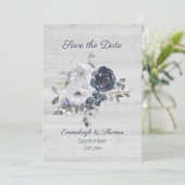 Navy Blue Silver Waterverf Floral Save the Date (Staand voorkant)