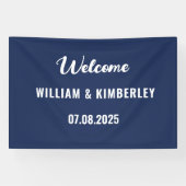 Navy Blue Simple Elegant Modern Wedding Spandoek (Horizontaal)