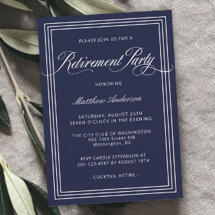 Navy Blue Simple Elegant Retirement Party Kaart