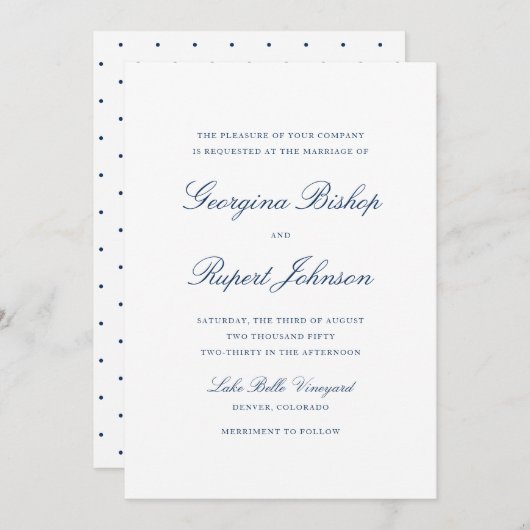 Navy Blue Simple Elegant Script Typography Weddens Kaart (Voorkant / Achterkant)