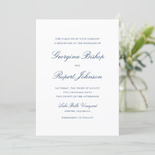 Navy Blue Simple Elegant Script Typography Weddens Kaart