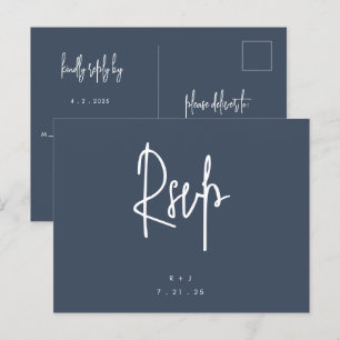 Navy Blue Simple Lettering Wedding RSVP Briefkaart