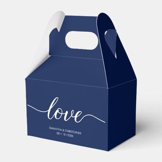 Navy blue Simple Love Script Weddenschap aangepast Bedankdoosjes (Voorkant Zijde)