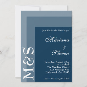 Navy Blue Simple Modern Chic Script Wedding Invita Kaart