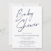 Navy Blue Simple Script-Baby shower Kaart (Voorkant)