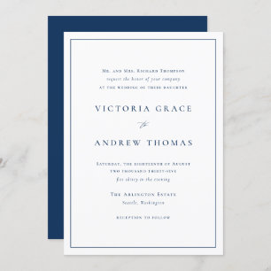 Navy Blue Simple Typography Formal Wedding Kaart