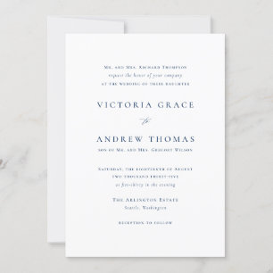 Navy Blue Simple Typography Formal Wedding Kaart