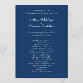 Navy Blue Simple Wedding Program Sjabloon