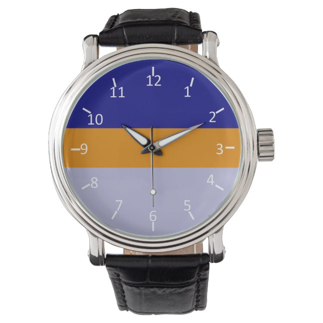 Navy Blue, Sinaasappel en Periwinkle Horloge (Voorkant)