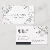 Navy Blue Sketched Florals | Moderne minima Visitekaartje (Voorkant / Achterkant)