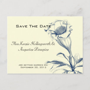 Navy Blue Sketched Flower Bewaar de datum Aankondigingskaart