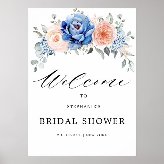 Navy Blue Slate Dusty Blush Bidal Shower Welkom Poster (Voorkant)