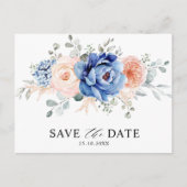 Navy Blue Slate Dusty Blush Floral Save the date Briefkaart (Voorkant)