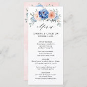 Navy Blue Slate Dusty Blush Pink Floral Wedding Menu (Voorkant / Achterkant)