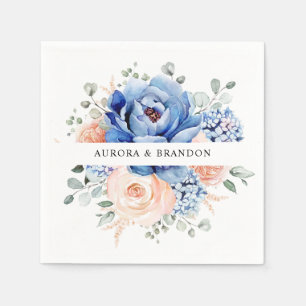 Navy Blue Slate Dusty Blush Pink Floral Wedding Servet