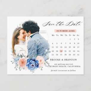 Navy Blue Slate Dusty Blush Pink Save the Date Briefkaart