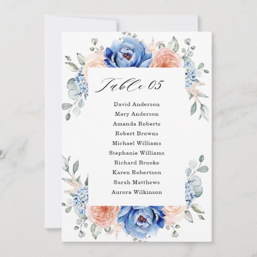 Navy Blue Slate Dusty Blush Pink Seating Chart Kaart (Voorkant)