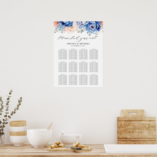 Navy Blue Slate Dusty Blush Pink Seating Chart Poster (Keuken)