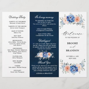 Navy Blue Slate Dusty Blush Pink Wedding Program