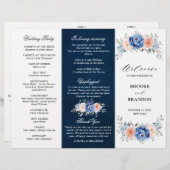 Navy Blue Slate Dusty Blush Pink Wedding Program (Voorkant / Achterkant)