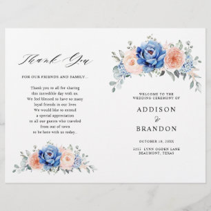 Navy Blue Slate Dusty Blush Pink Wedding Programme